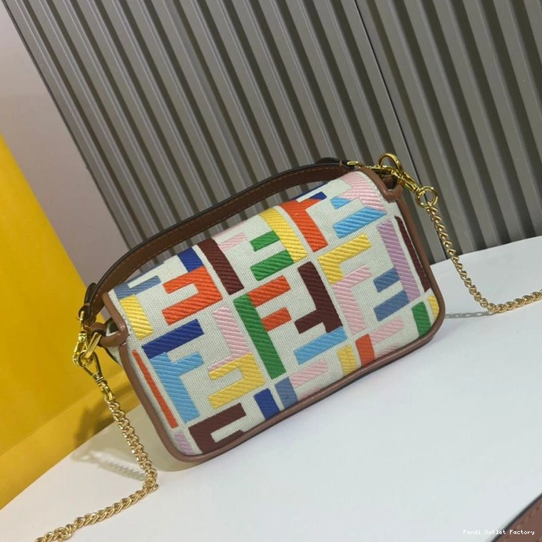 Affordable HOT In Mini Fendi Beige FF Baguette Bag Canvas Multi Motif 0811